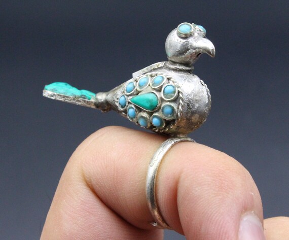 Ring Gemstone Bird Afghan Kuchi Tribal Alpaca Silver Size 8 2" 