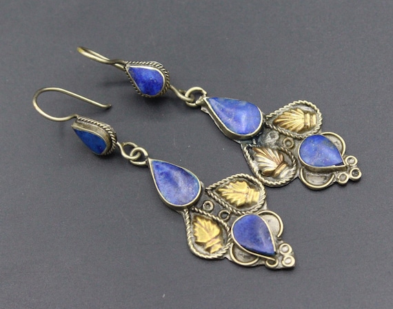 boucles clips vintage édouard rambaud métal doré et lapis lazuli