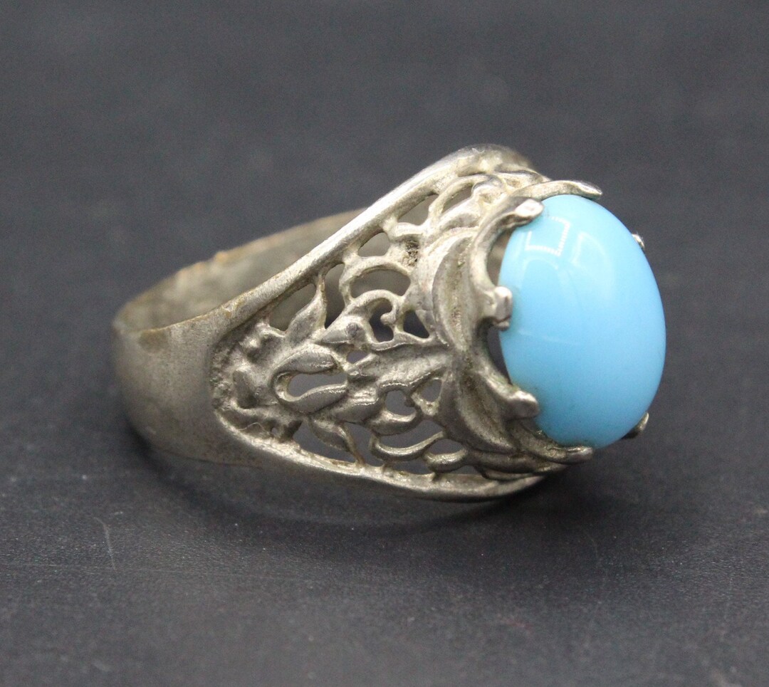 Afghan Ring, Alpaka Ring, Tribal Bellydance Adorable Ring, Blue Glass ...