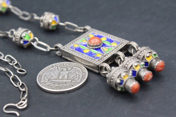 Moroccan Berber Kabyle Necklace, Tassels Sterling… - image 6