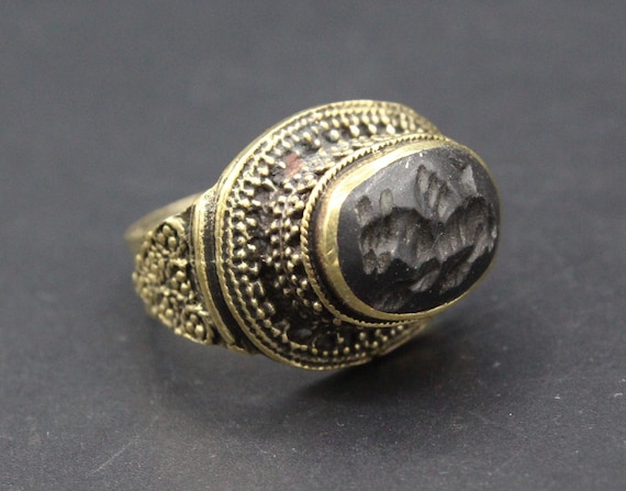 Vintage Afghan Ring, Tribal Onyx Stones Boho Ring… - image 1