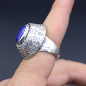 Vintage Afghan Lapis Lazuli Ring: Hand Crafted Boho Ring, Costuming Blue Ring, Nomad ring, Size 10, Belly Dance Ring, Kuchi Ring,