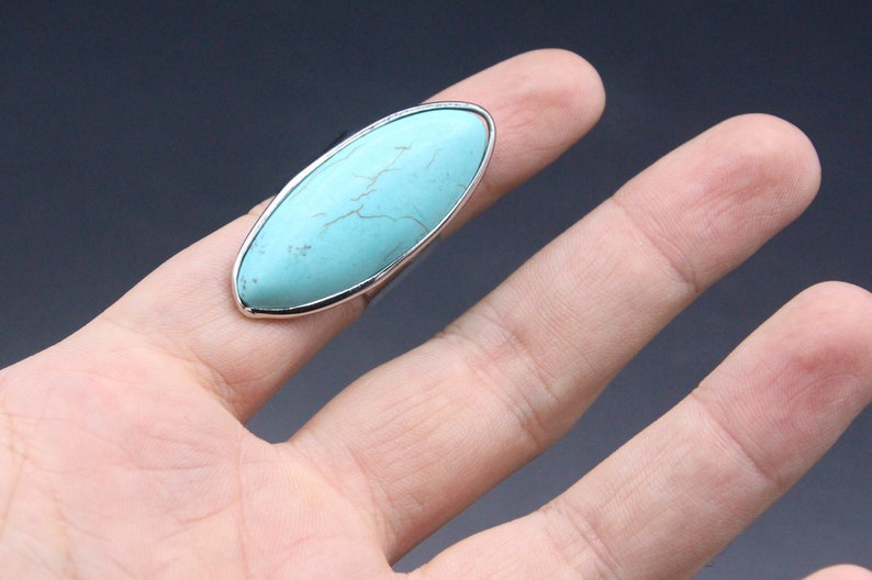 Adjustable Size Ring Size 8.5US, Turkish Ring Turkish Silver Plated Turquoise Stone Long Ring