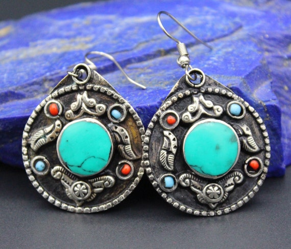 Vintage Uzbek Traditional Alpaka Earrings, Kuchi E