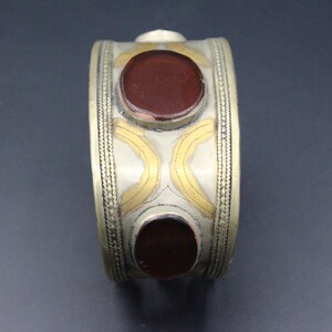 Bracelet Homme ALPAKA Rouge Afghan – Métal Argenté Vintage – Large 1,7 Cm – Neuf (défauts Mineurs)