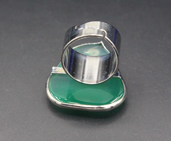 Turkish Glass Malachite Statement Ring, Large Gem… - image 4