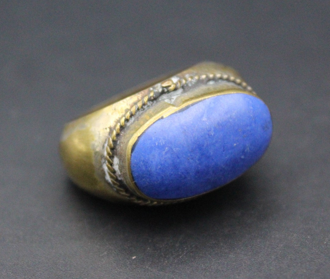 Afghan Ring, Alpaka Gold Color Lapis Lazuli Stone Ring, Belly Dance ...