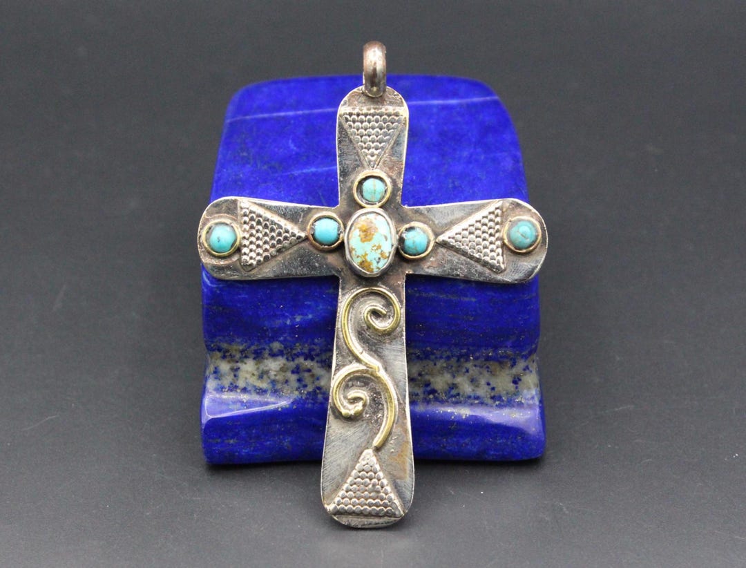 Partail Cross Turkmen Cross Pendant, Partial Gold Wash Cross Pendant, Ruby Beads ...