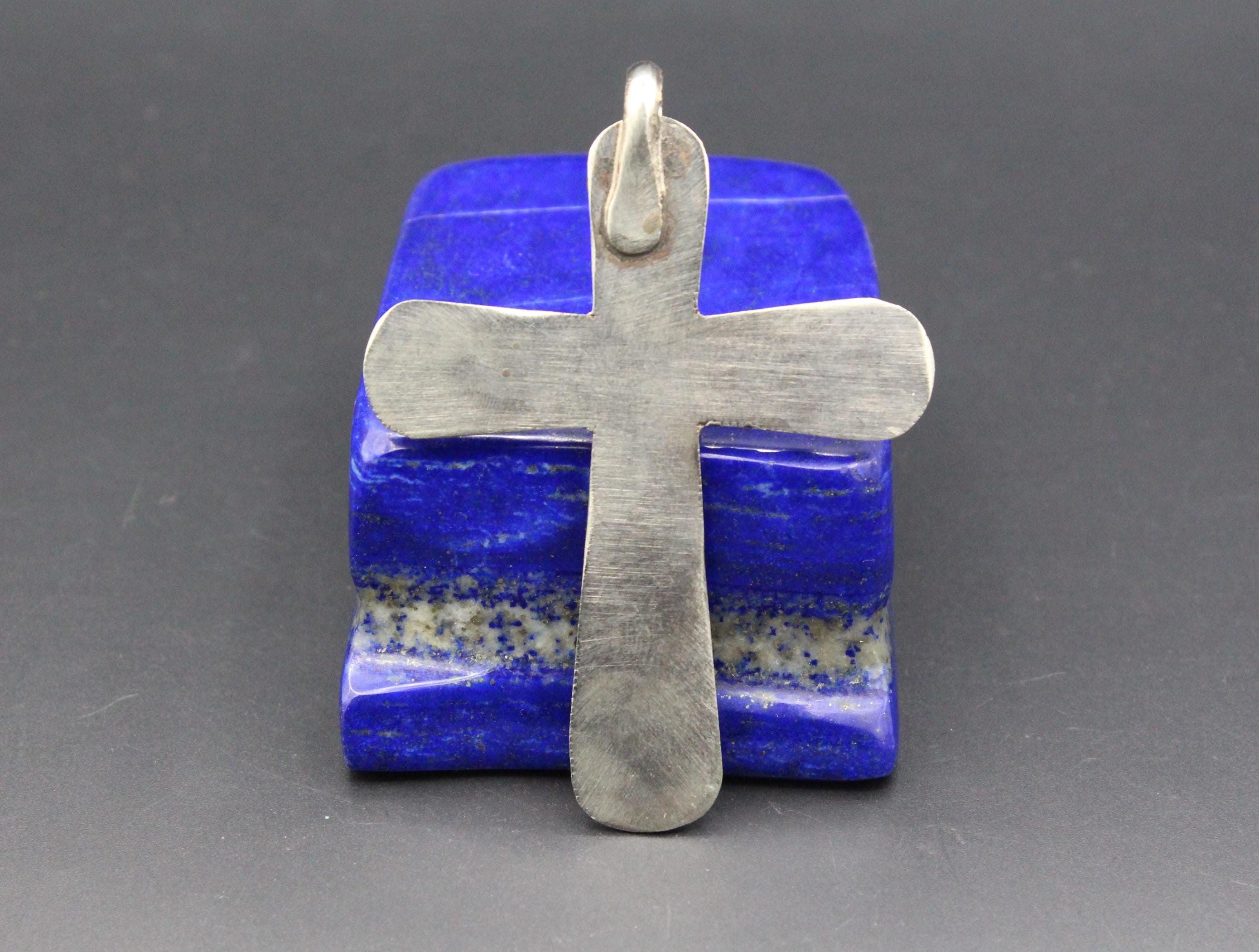 Partail Cross Turkmen Cross Pendant, Partial Gold Wash Cross Pendant, Sapphire Beads ...