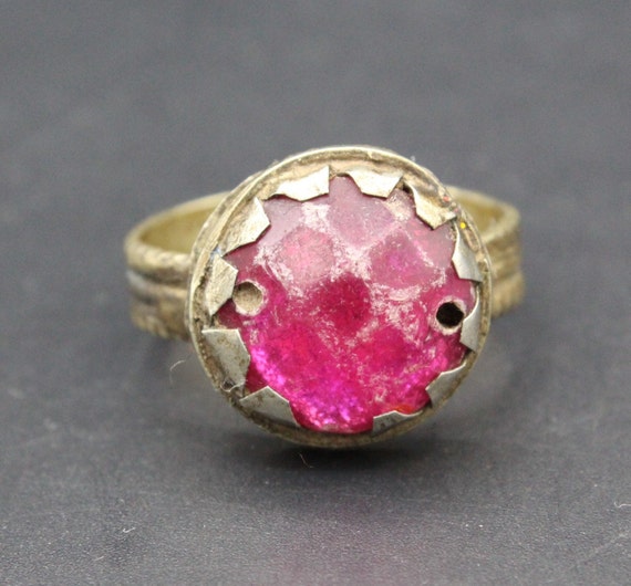 Vintage Afghan Alpaka Ring, Pink Glass Ring, Afgh… - image 3