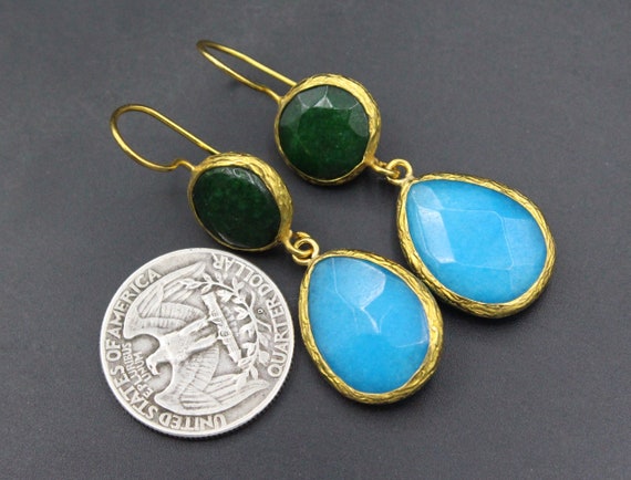 Turkmen Earrings, Gold Color Earrings, Colorful C… - image 3