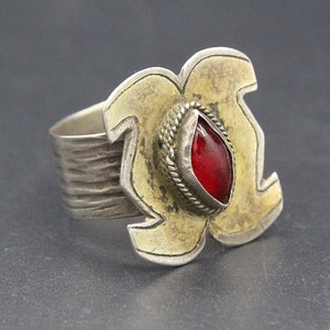 Vintage Afghan Silver Ring: Carnelian Bead, Size 9