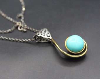 ペンダント　ネックレス　ターコイズ　スターリング　ヴィンテージ トルコ産スターリングシルバー製ターコイズペンダントネックレス