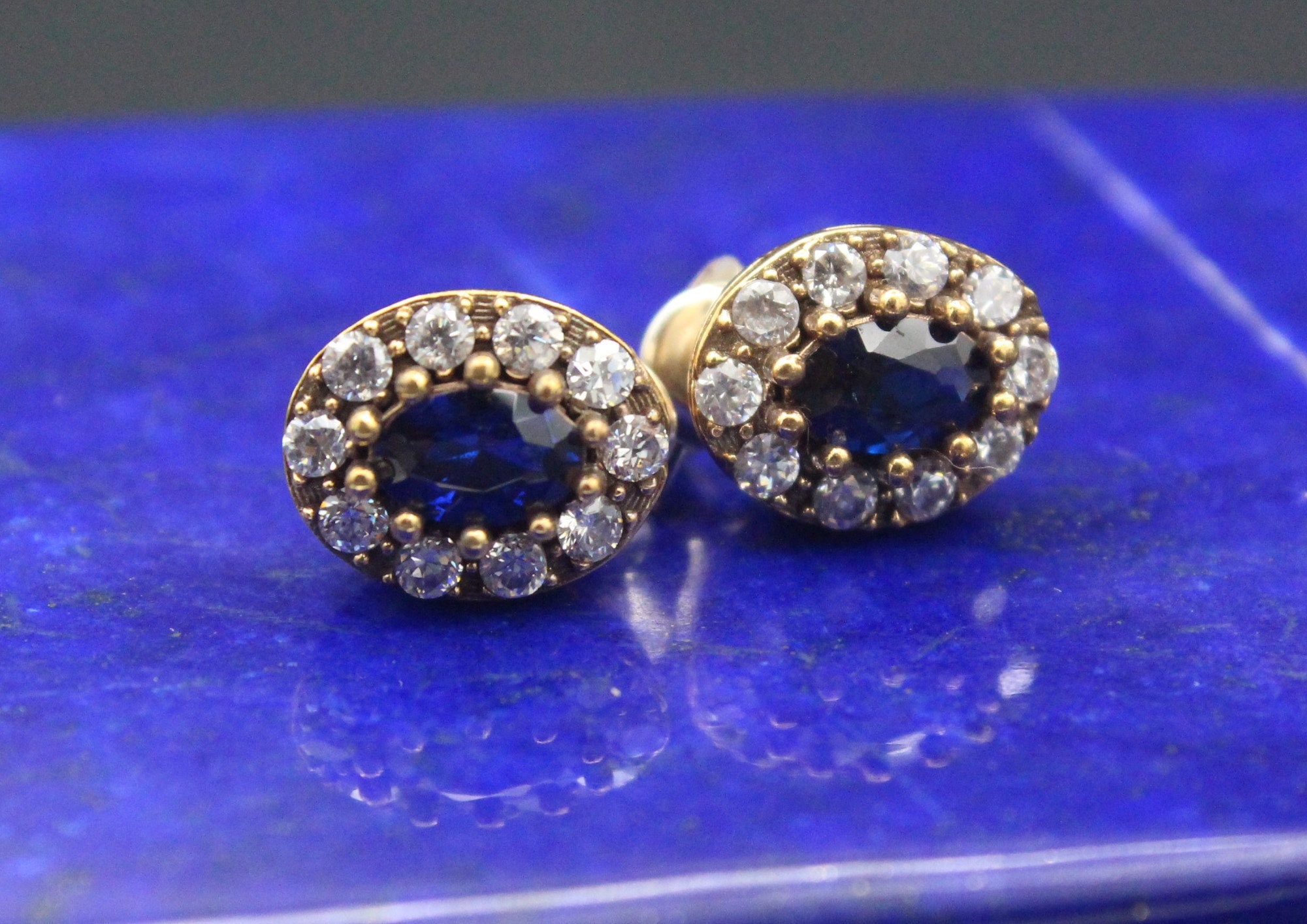 Boucles D'oreilles Saphir Et Diamants - Argent 925 Et Or 24 Carats - Bulran