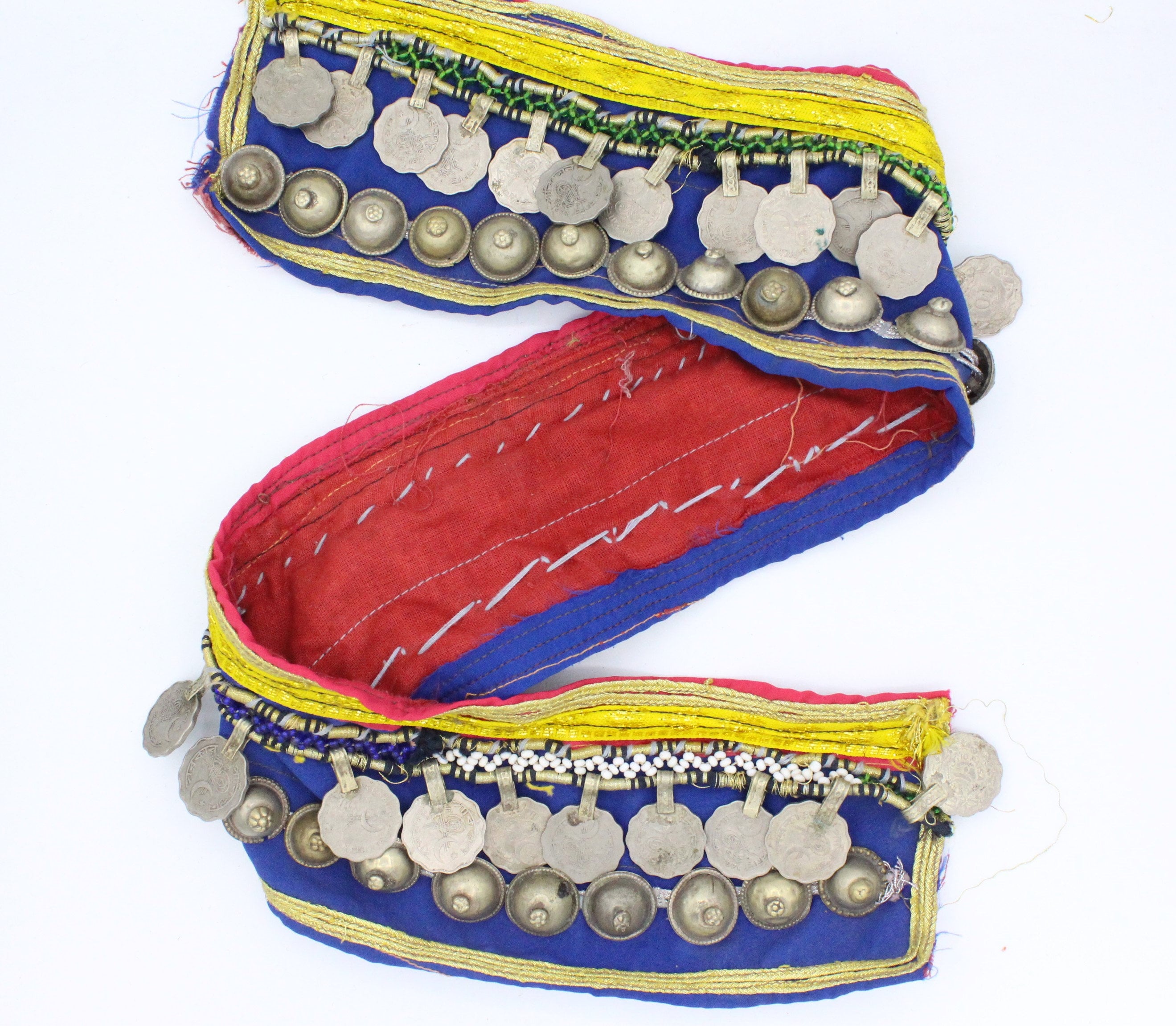 【一点もの】FCBDスタイル アフガンベルト コイン　ミラーワーク　クチ族 アフガンベルト 男女兼用 コインビーズ 民族ベルト kuchi《ab40