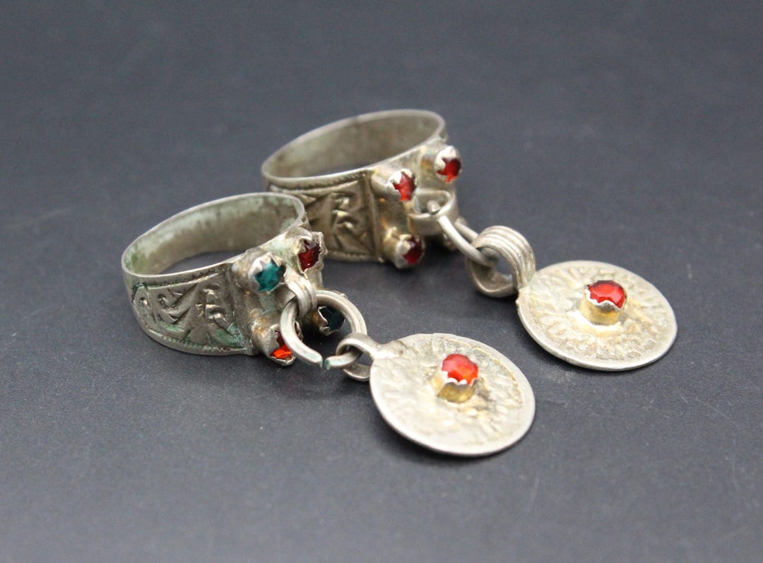 2pcs Vintage Afghan Traditional Rings, Central Asia Jewelry, Coin Rings ...