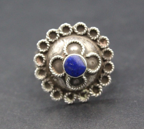 Afghan Tribal Ring, Lapis Lazuli Beads Silver Rin… - image 2