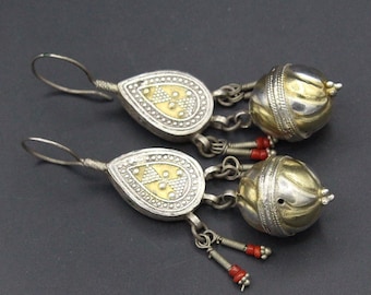 Boucles D'oreilles Vintage Kazakhstan - Argent Sterling Et Turquoise - Pendantes à Crochet - Occasion
