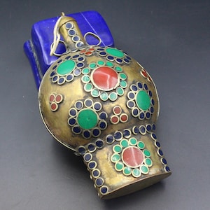 Afghan Box, Afghan Traditional Inlay Colorful Beads Box, Vintage Boho Canteen, Bronze Color Alpaka Canteen, Double Sided Box