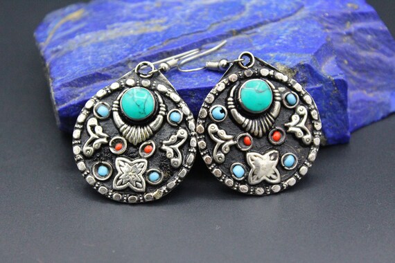 Vintage Uzbek Traditional Alpaka Earrings, Kuchi … - image 9