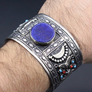 Afghan Cuff Bracelet, Belly Dance Cuff Bracelet, Lapis Lazuli Stone Cuff Bracelet, Adornment Bracelet, Adjustable Cuff Bracelet,