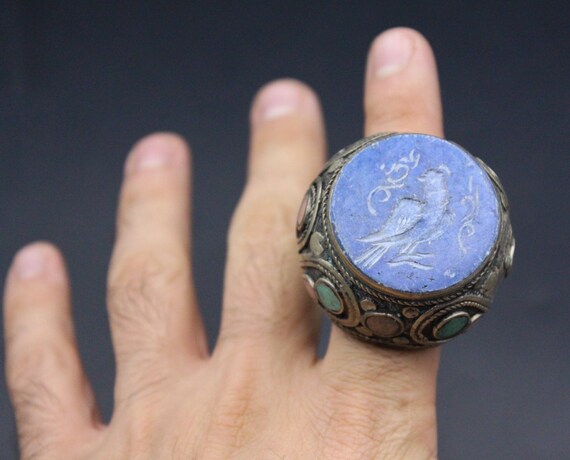 Vintage Afghan Turkmen Ring, Lapis Lazuli Stone A… - image 8