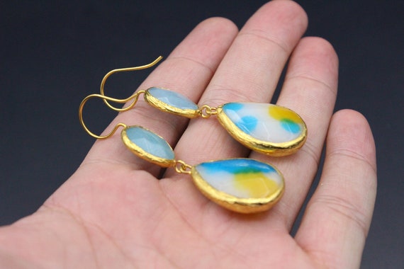 Turkmen Earrings, Gold Color Earrings, Colorful R… - image 6