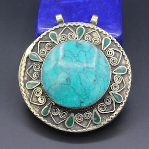 Handmade Alpaka Afghan Pendant: Enamel Boho Locket