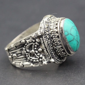 Afghan Ring, Alpaka Malachite Stones Ring, Belly Dance Adornment ATS Ring, Kuchi Carved Ring, Costuming Ring, Afghan Jewelry, Size 10US,