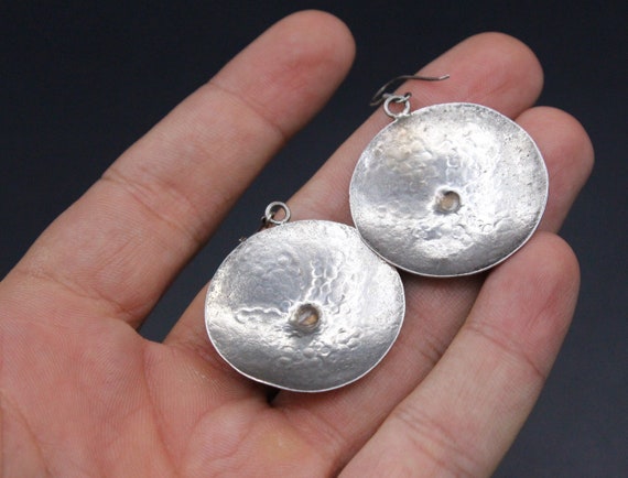 Moroccan 925K Sterling Silver Earrings, Carved Wo… - image 6