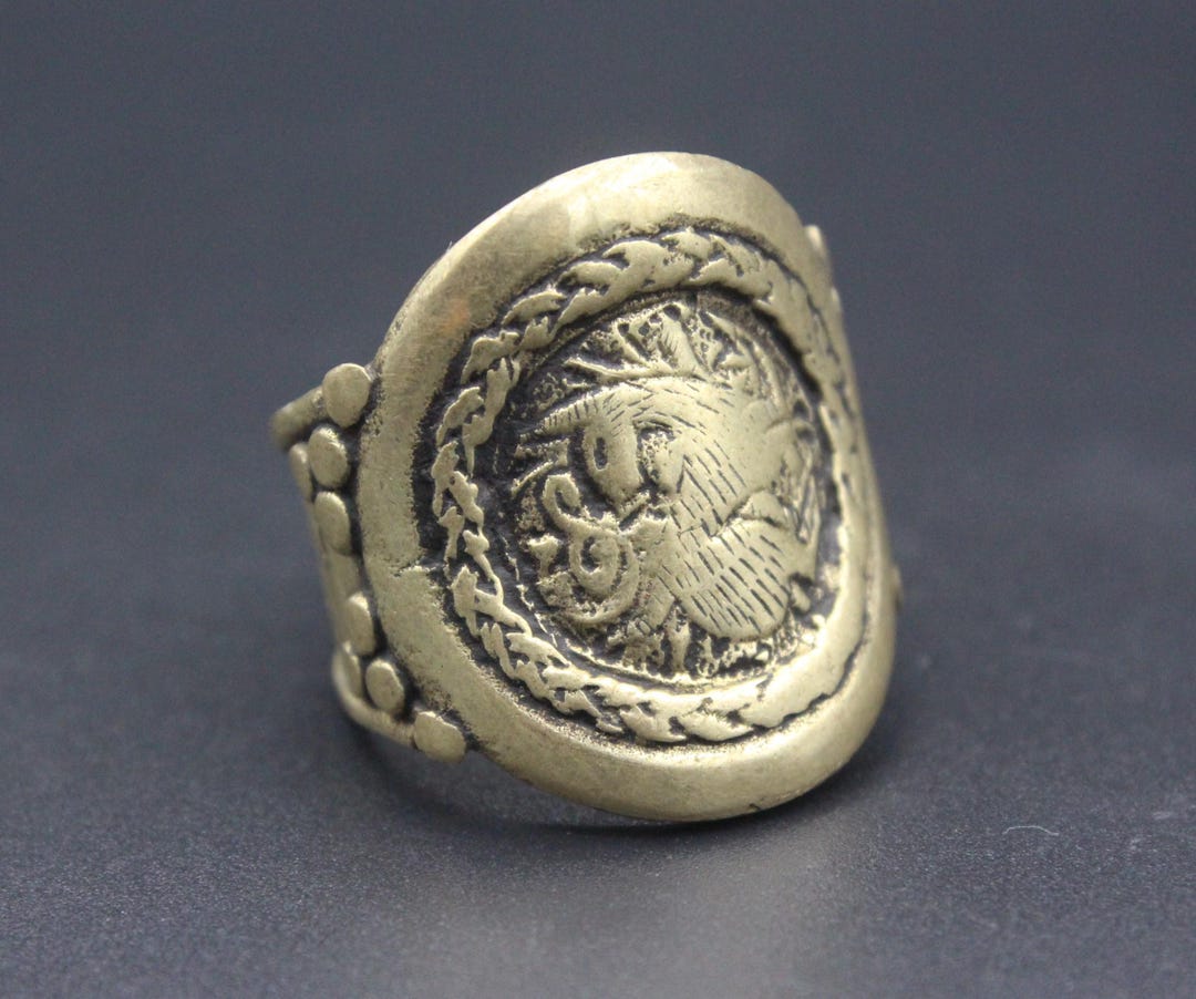 Afghan Bronze Ring, Rabbit Carved Adorable Large Ring, Handmade Bronze ...
