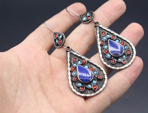 Vintage Uzbek Traditional Alpaka Earrings, Kuchi … - image 5