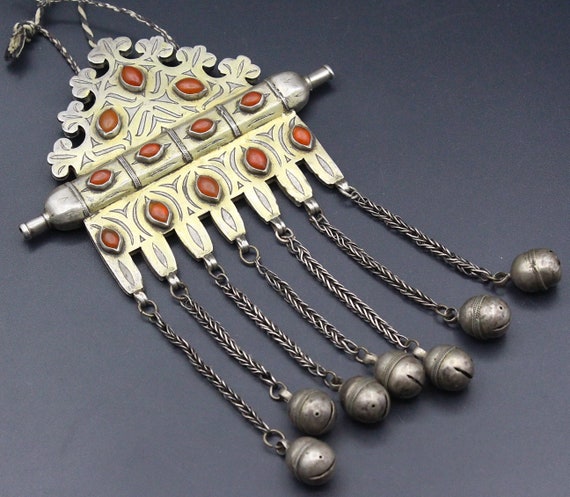 Unique Turkmen Jewelry Turkmen Silver Carnelian Stone Pendant Vintage Tribal Lovely Pendant Old Pendant