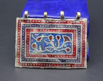 Vintage Enamel Meenakari Pendant: Afghan Tribal Jewelry