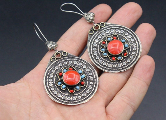 Vintage Uzbek Traditional Alpaka Earrings, Kuchi … - image 4
