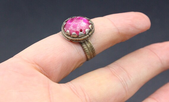 Vintage Afghan Alpaka Ring, Pink Glass Ring, Afgh… - image 6