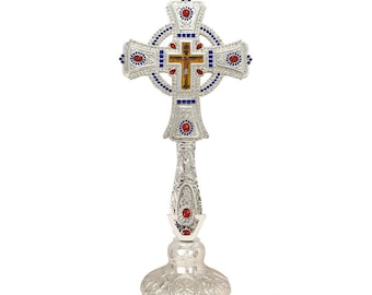 Brass & Copper Blessing Cross: Greek Orthodox Liturgy, Easter Symbol, Home Iconostasis Decor - Handcrafted Spiritual Art-Religious present