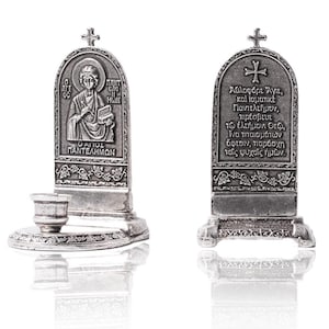 Saint Panteleimon Candle Holder, Patron saint of physicians and healing, Martyr icon candle stand, Orthodox christian saint prayer Accessory