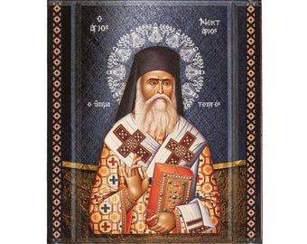 Saint Nektarios of Aegina Holy Christian Icon, UV printed Religious wall art