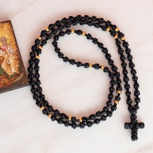 Semi spaced knotted prayer rope | Komboskini with gold metal beads | Eastern Orthodox chotki | Religious Christmas gift idea for him for her