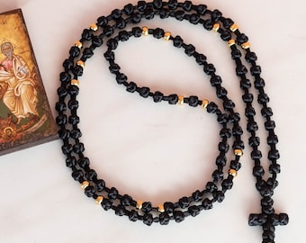 Knotted Prayer Rope: Eastern Orthodox Komboskini with Gold Beads