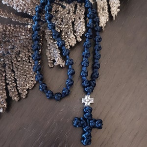 Blue Orthodox Prayer Rope: Handmade Komboskini with Panagia Bead