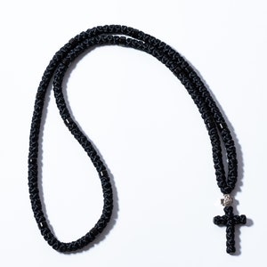Handmade Black Rattail Prayer Rope: Orthodox Komboskini with Beads
