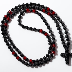 Handmade Black Komboskini Prayer Rope with Red Beads
