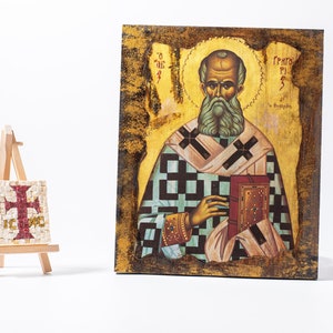 Handmade Icon of Saint Gregory the Theologian, Orthodox Christian Icon on Wood, Religious wall hanging plaque, Icon and prayer corner