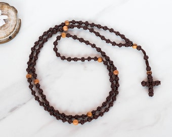 Brown Prayer Rope, Orthodox Brojanica with Olive Wood Beads, Holy Trinity komboskini