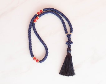 Blue Eastern orthodox  Komboskini with red beads,  Blue Prayer rope, Handmade chotki to pray for to Angels for assistance,