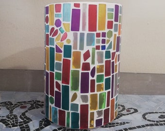 Zylindrischer Mosaik Votivkerzenhalter, großes Buntglasdekor, Regenbogen dekoratives Ornament für Balkon, Terrasse, Büro, Geschenk für Mutter