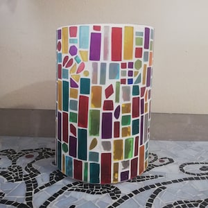 Cylindrical Mosaic votive candle holder, Large stained glass decor, Rainbow decorative ornament for balcony, patio, office, Gift for mother