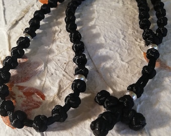 Orthodox Prayer Rope: Black Chotki with Silver Beads